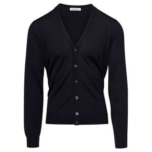 Gaudenzi Men Blue V Neck Long Sleeves Cardigan In Wool Man Gaudenzi